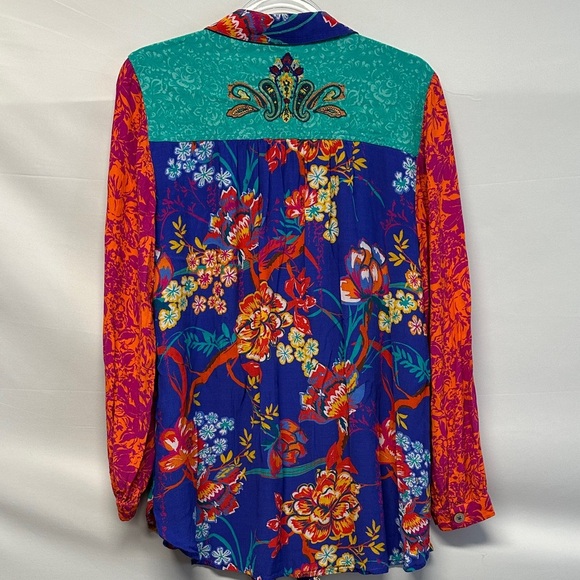 Soft Surroundings Hermosa Floral Patchwork Embroidered Button Down Blouse XL - Picture 4 of 5